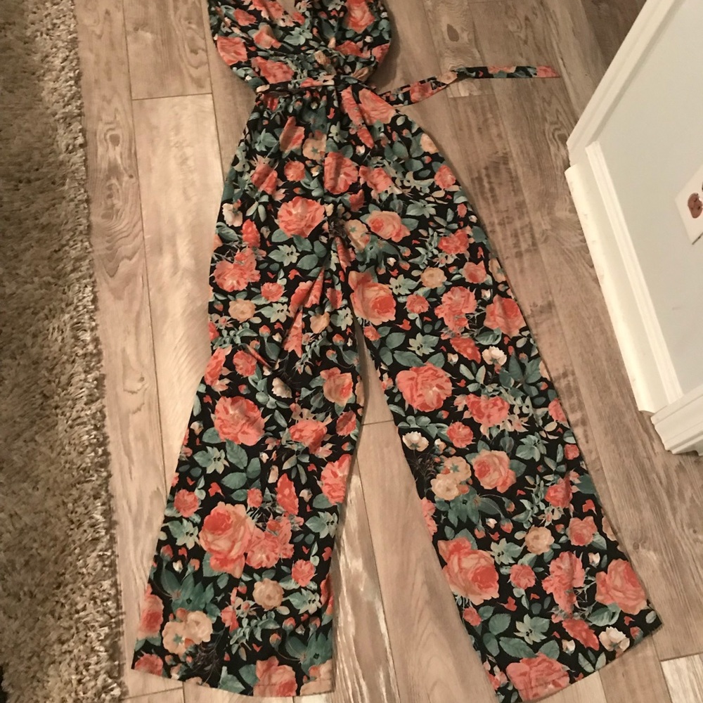 100% silk floral jumpsuit